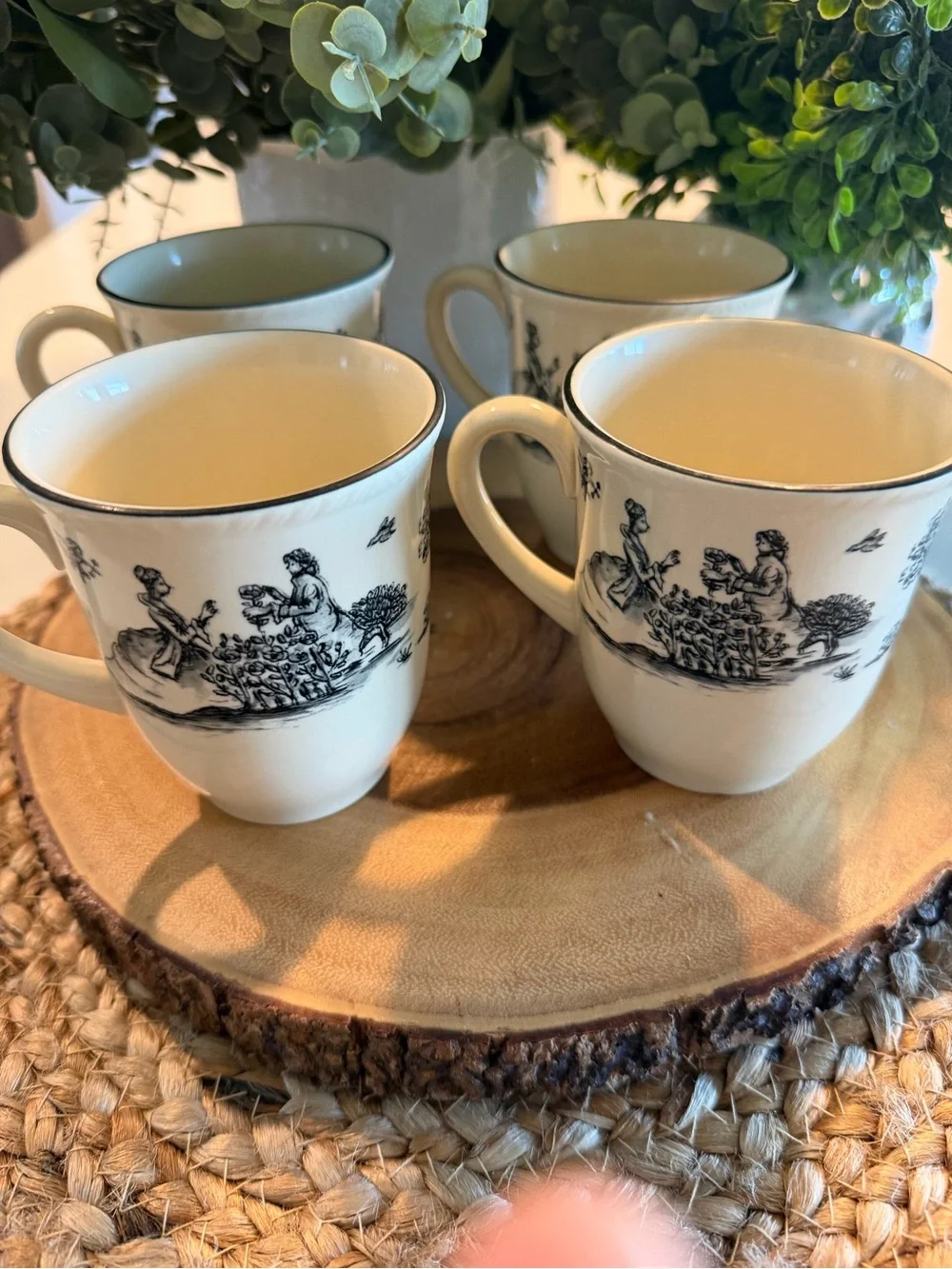Vintage Wood & Sons Classic Black & White Toile Porcelain Mugs - Set of 4